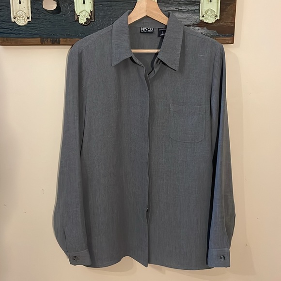 2/$30 NY & Co New York and Company Grey Blouse Size Large - Picture 7 of 14